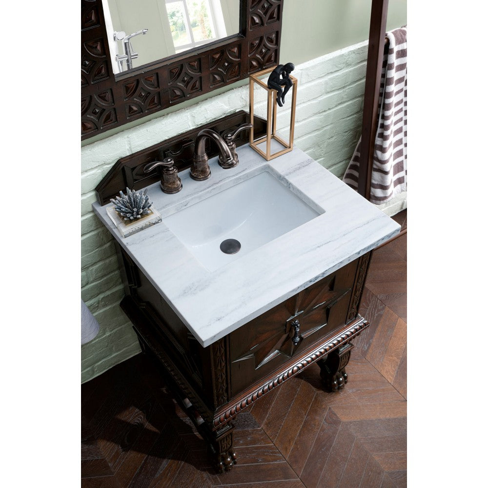 Balmoral 26" Single Vanity, Antique Walnut w/ 3 CM Arctic Fall Solid Surface Top