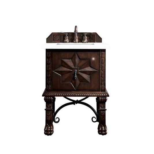 Balmoral 26" Single Vanity, Antique Walnut, w/ 3 CM Classic White Quartz Top