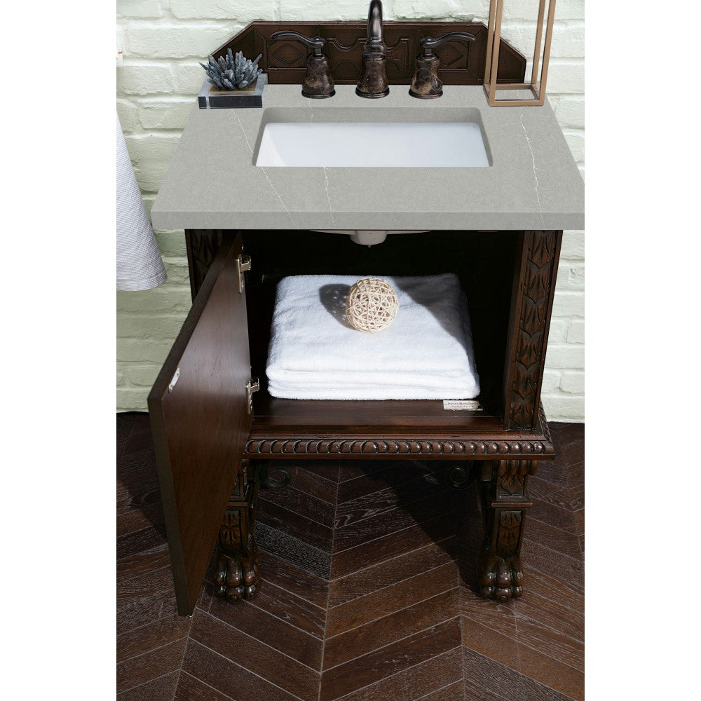 Balmoral 26" Single Vanity, Antique Walnut, w/ 3 CM Eternal Serena Quartz Top