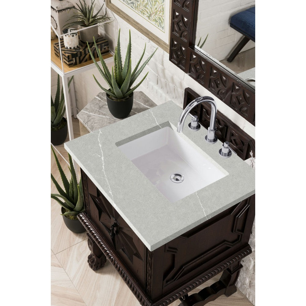 Balmoral 26" Single Vanity, Antique Walnut, w/ 3 CM Eternal Serena Quartz Top