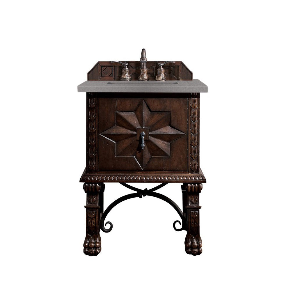 Balmoral 26" Single Vanity Cabinet, Antique Walnut, w/ 3 CM Gray Expo Quartz Top