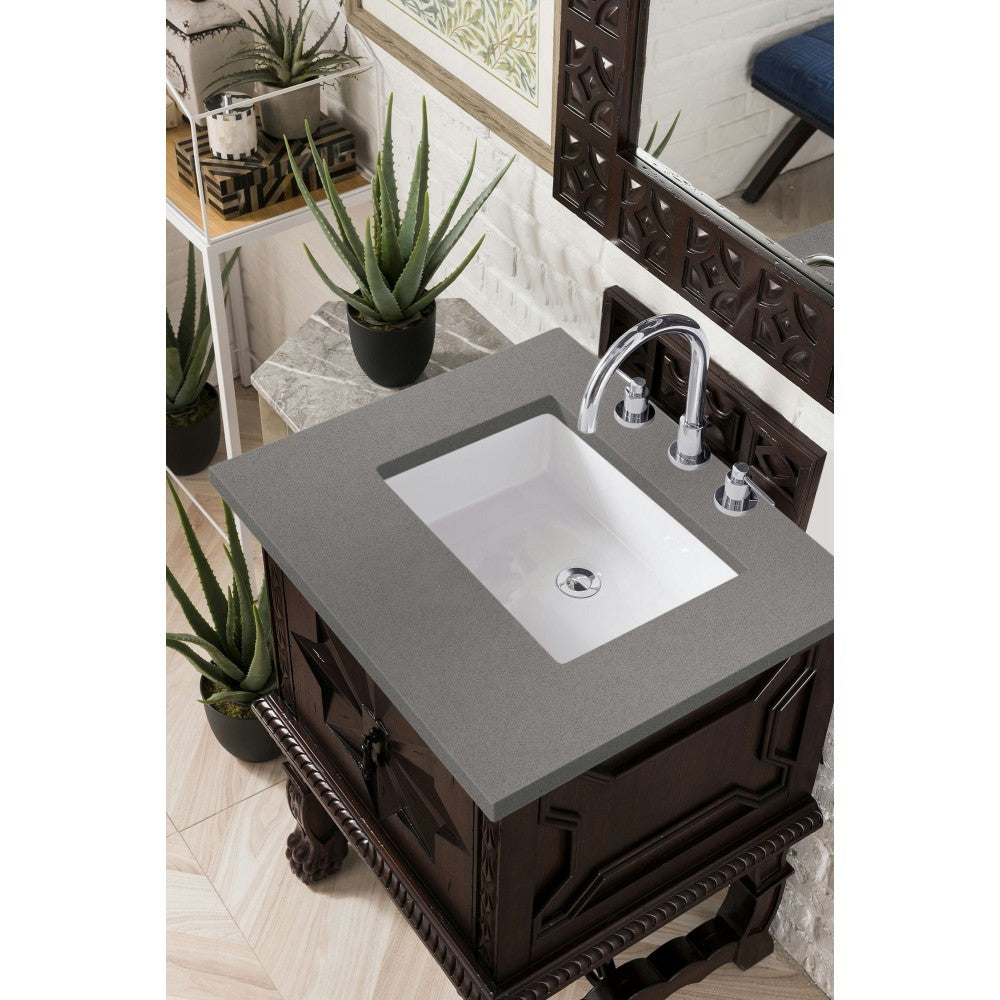Balmoral 26" Single Vanity Cabinet, Antique Walnut, w/ 3 CM Gray Expo Quartz Top