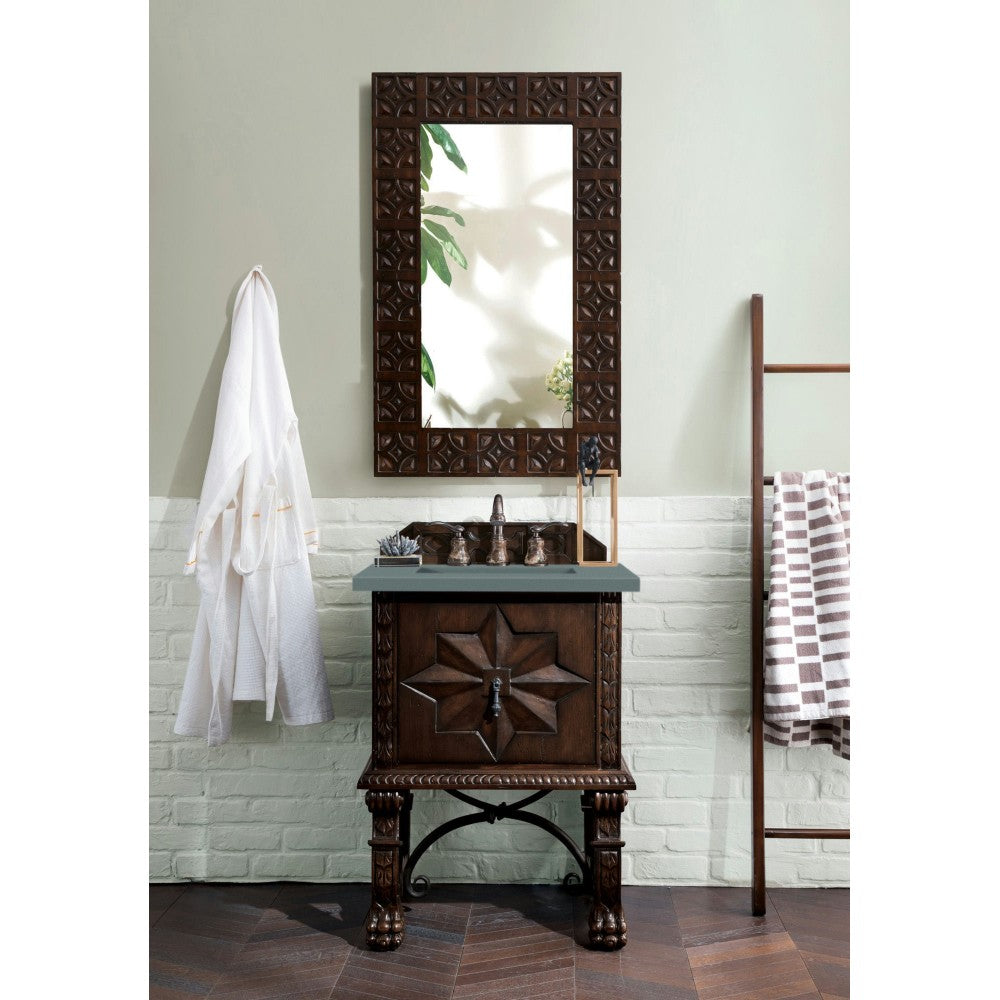 Balmoral 26" Single Vanity Cabinet, Antique Walnut, w/ 3 CM Cala Blue Quartz Top