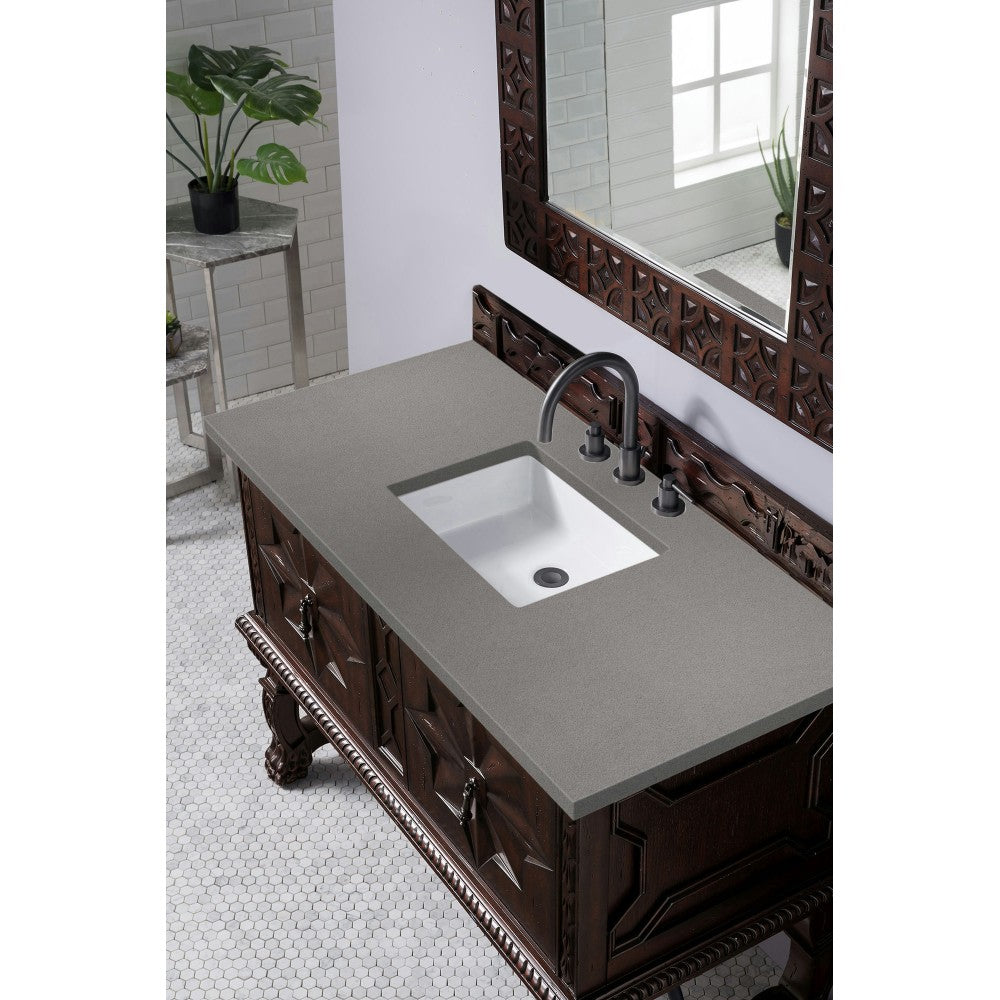 Balmoral 48" Single Vanity Cabinet, Antique Walnut, w/ 3 CM Gray Expo Quartz Top