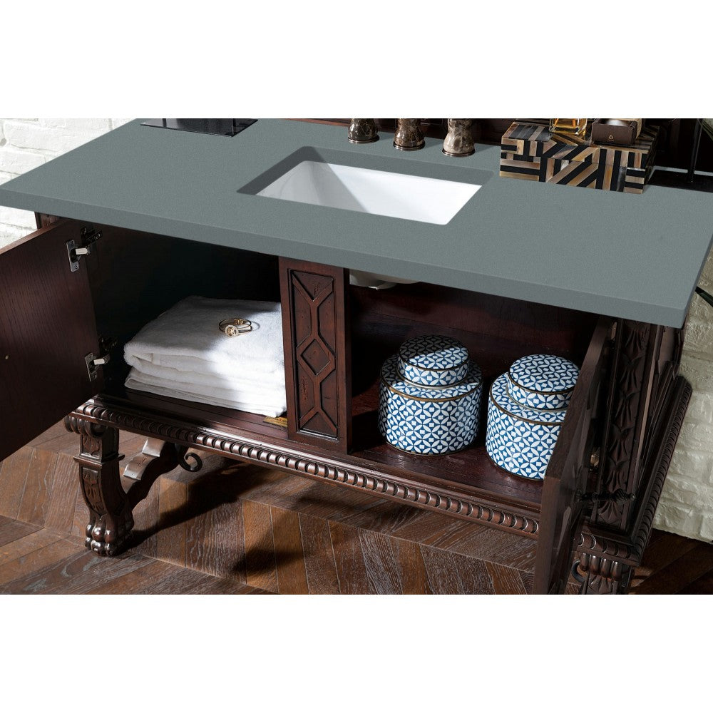 Balmoral 48" Single Vanity Cabinet, Antique Walnut, w/ 3 CM Cala Blue Quartz Top