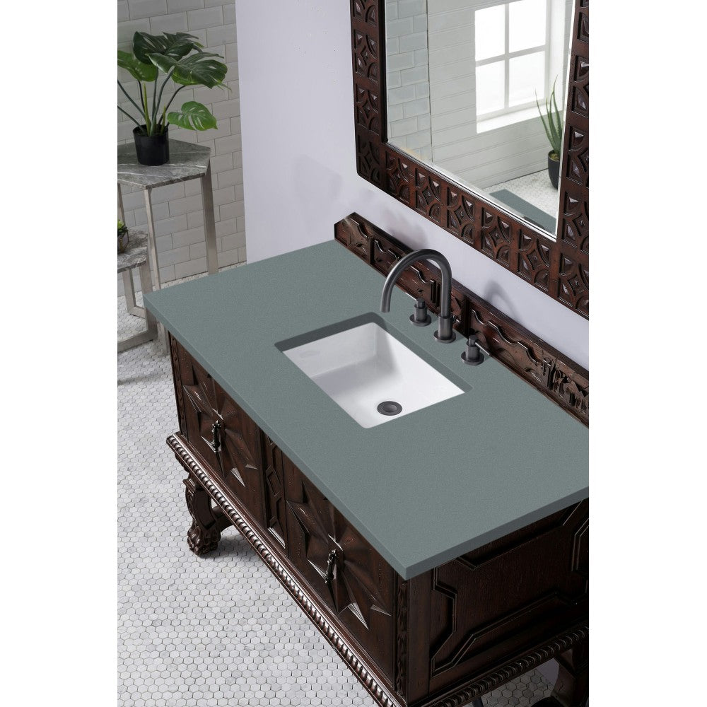 Balmoral 48" Single Vanity Cabinet, Antique Walnut, w/ 3 CM Cala Blue Quartz Top