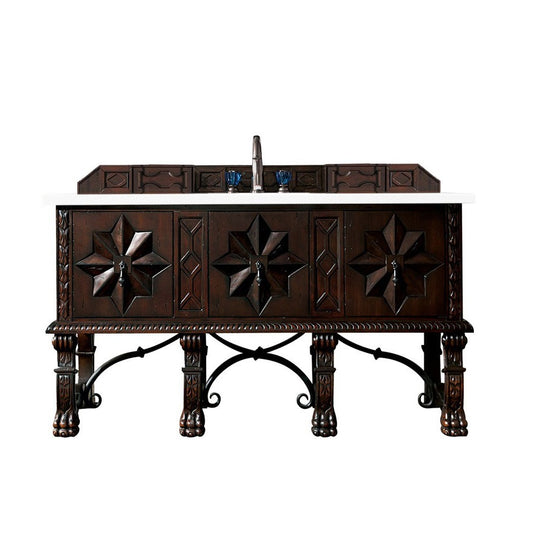 Balmoral 60" Single Vanity, Antique Walnut, w/ 3 CM Classic White Quartz Top