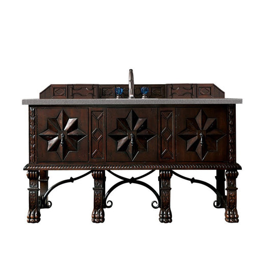Balmoral 60" Single Vanity Cabinet, Antique Walnut, w/ 3 CM Gray Expo Quartz Top