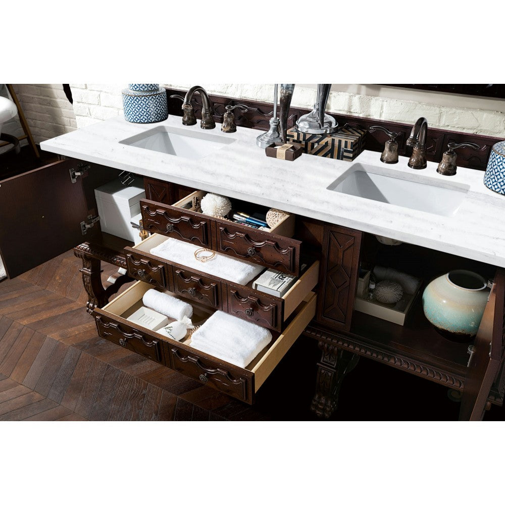 Balmoral 72" Antique Walnut Double Vanity w/ 3 CM Arctic Fall Solid Surface Top