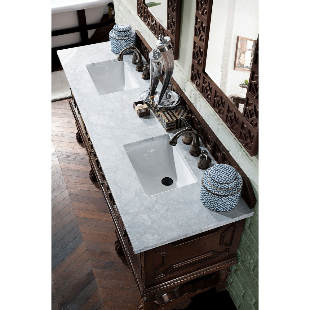 Balmoral 72" Antique Walnut Double Vanity w/ 3 CM Carrara Marble Top