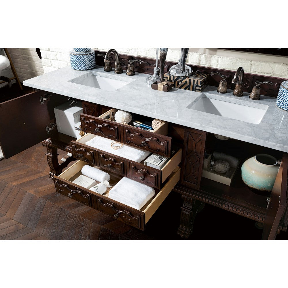 Balmoral 72" Antique Walnut Double Vanity w/ 3 CM Carrara Marble Top