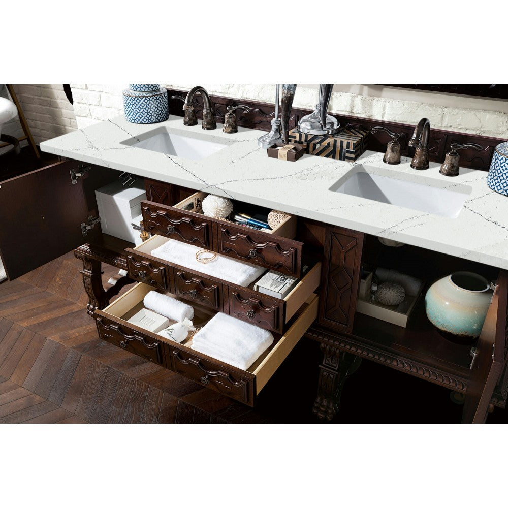 Balmoral 72" Double Vanity, Antique Walnut, w/ 3 CM Ethereal Noctis Quartz Top