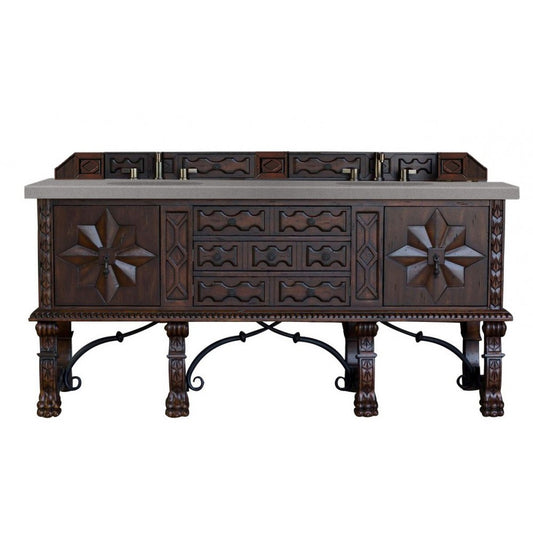 Balmoral 72" Double Vanity Cabinet, Antique Walnut, w/ 3 CM Gray Expo Quartz Top