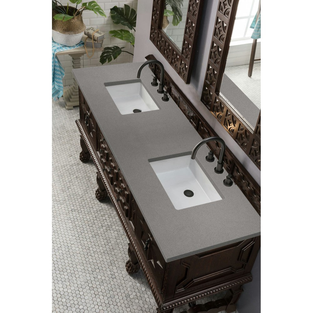 Balmoral 72" Double Vanity Cabinet, Antique Walnut, w/ 3 CM Gray Expo Quartz Top