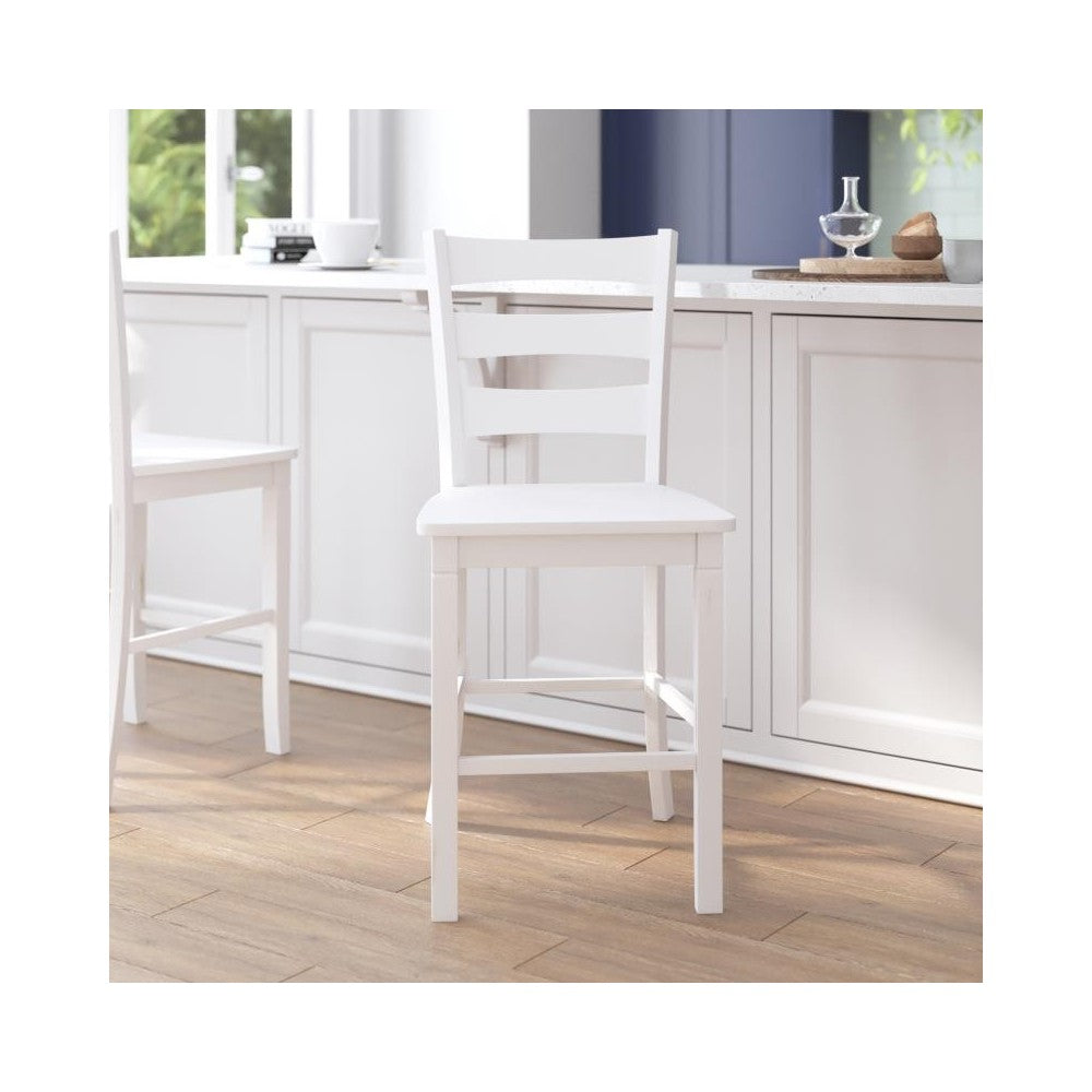 Barstool with Solid Wood Seat, Antique White Wash