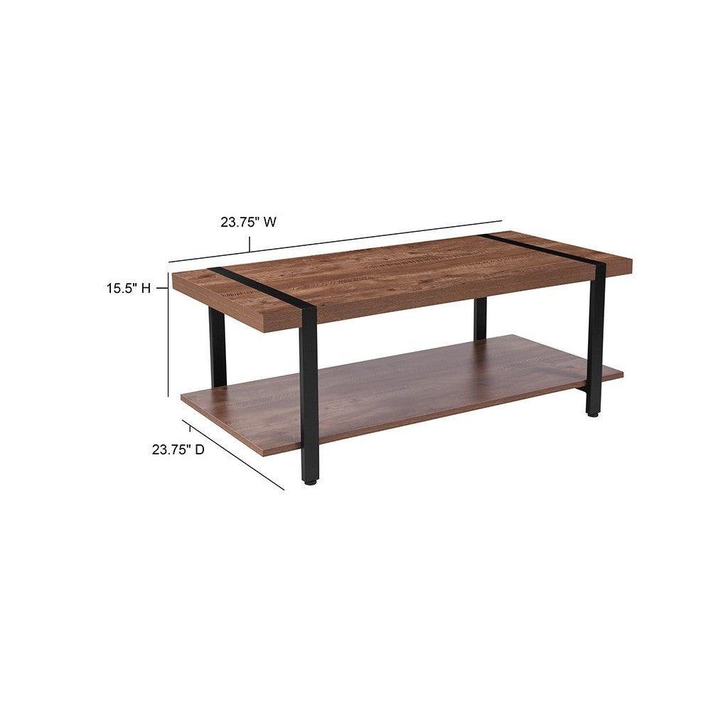 Beacon Hill Rustic Wood Grain Finish Coffee Table with Black Metal Legs