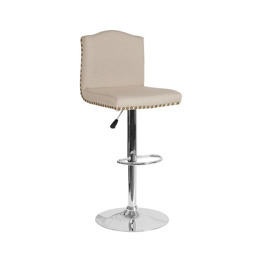 Bellagio Contemporary Adjustable Height Barstool with Accent Nail Trim in Beige Fabric