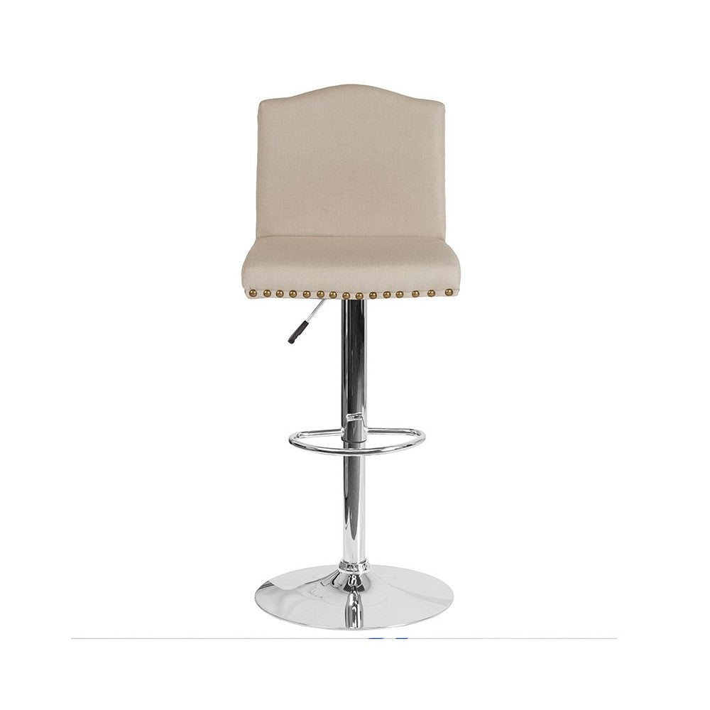 Bellagio Contemporary Adjustable Height Barstool with Accent Nail Trim in Beige Fabric