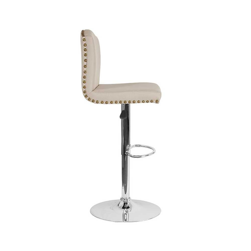 Bellagio Contemporary Adjustable Height Barstool with Accent Nail Trim in Beige Fabric