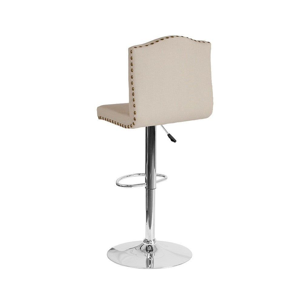 Bellagio Contemporary Adjustable Height Barstool with Accent Nail Trim in Beige Fabric