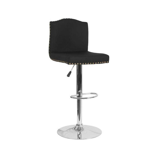 Bellagio Contemporary Adjustable Height Barstool with Accent Nail Trim in Black Fabric