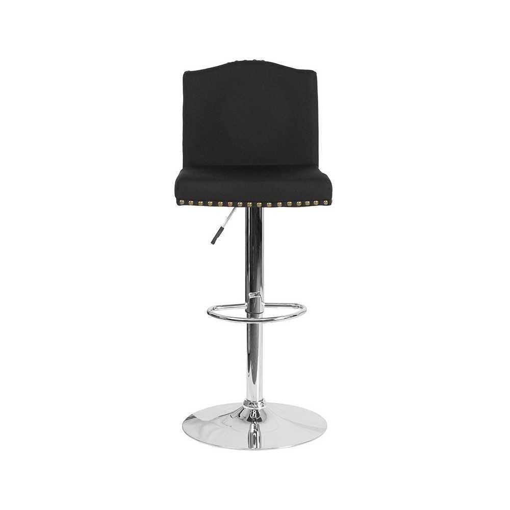 Bellagio Contemporary Adjustable Height Barstool with Accent Nail Trim in Black Fabric