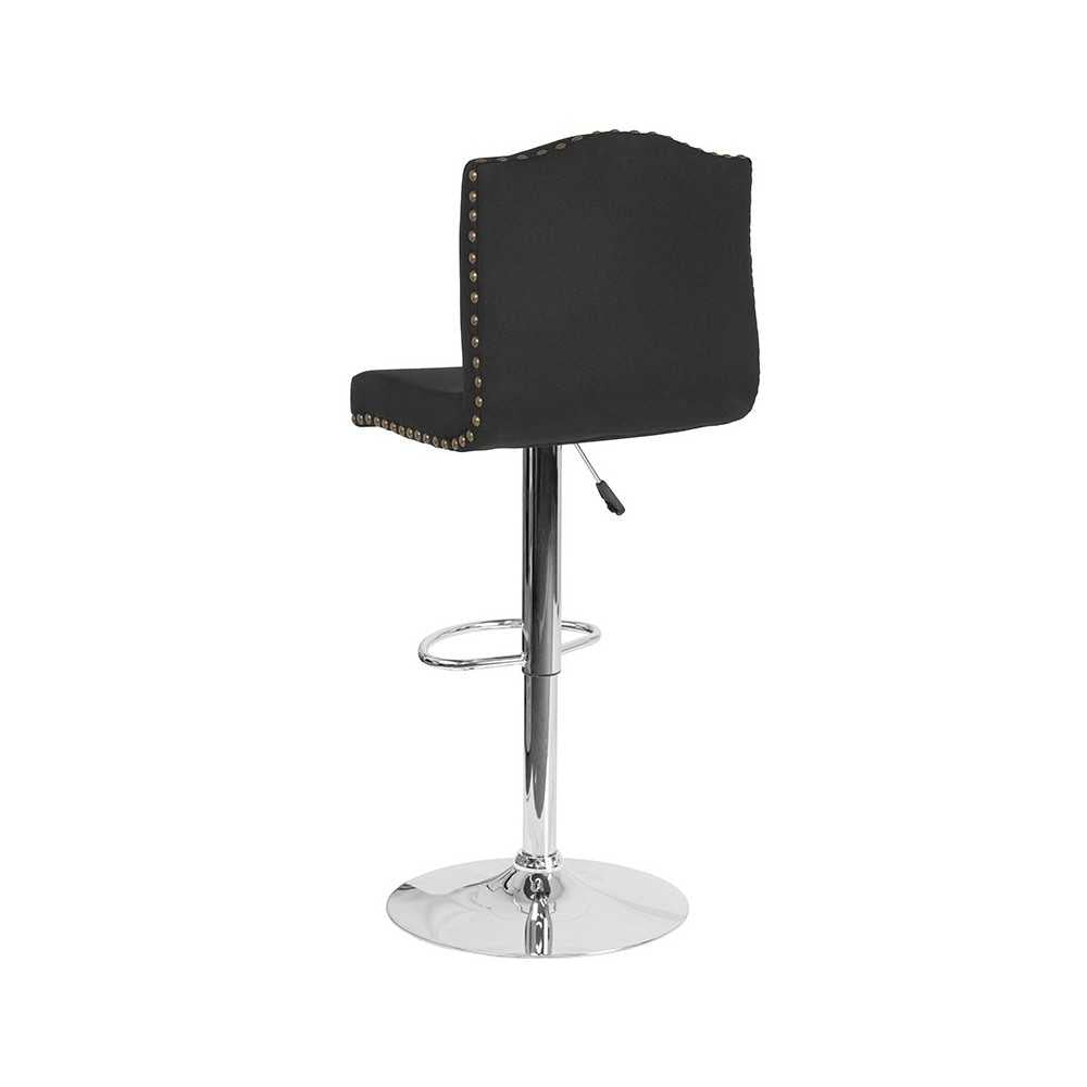 Bellagio Contemporary Adjustable Height Barstool with Accent Nail Trim in Black Fabric