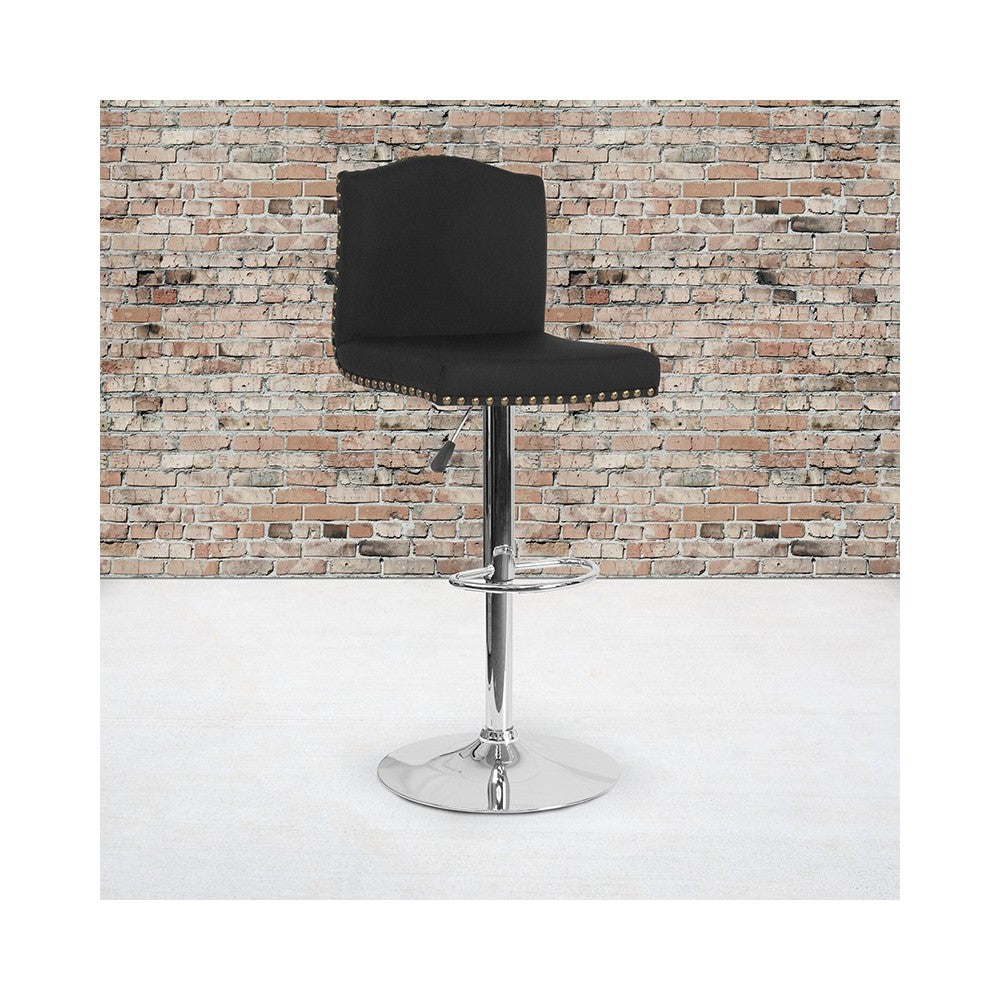 Bellagio Contemporary Adjustable Height Barstool with Accent Nail Trim in Black Fabric