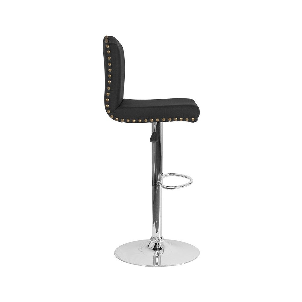 Bellagio Contemporary Adjustable Height Barstool with Accent Nail Trim in Black Fabric