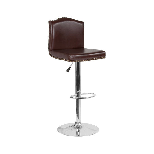 Bellagio Contemporary Adjustable Height Barstool with Accent Nail Trim in Brown LeatherSoft