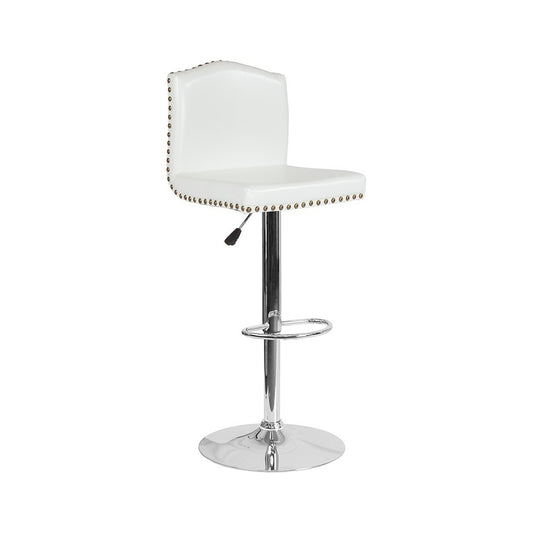 Bellagio Contemporary Adjustable Height Barstool with Accent Nail Trim in White LeatherSoft