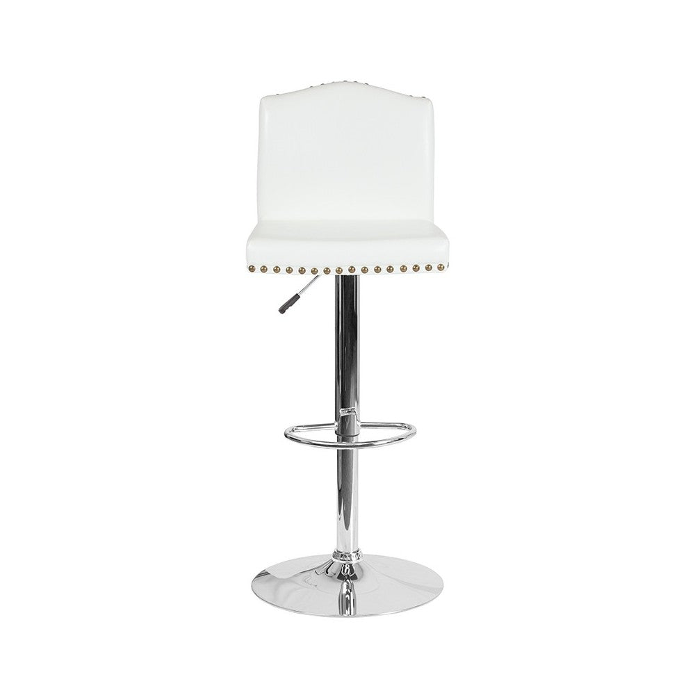 Bellagio Contemporary Adjustable Height Barstool with Accent Nail Trim in White LeatherSoft