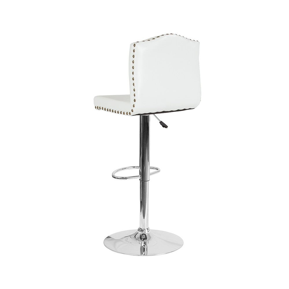 Bellagio Contemporary Adjustable Height Barstool with Accent Nail Trim in White LeatherSoft