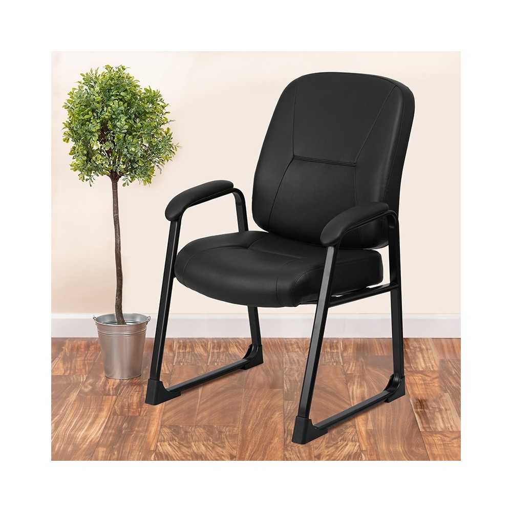 Big & Tall 400 lb. Rated Black LeatherSoft Executive Side Chair with Sled Base