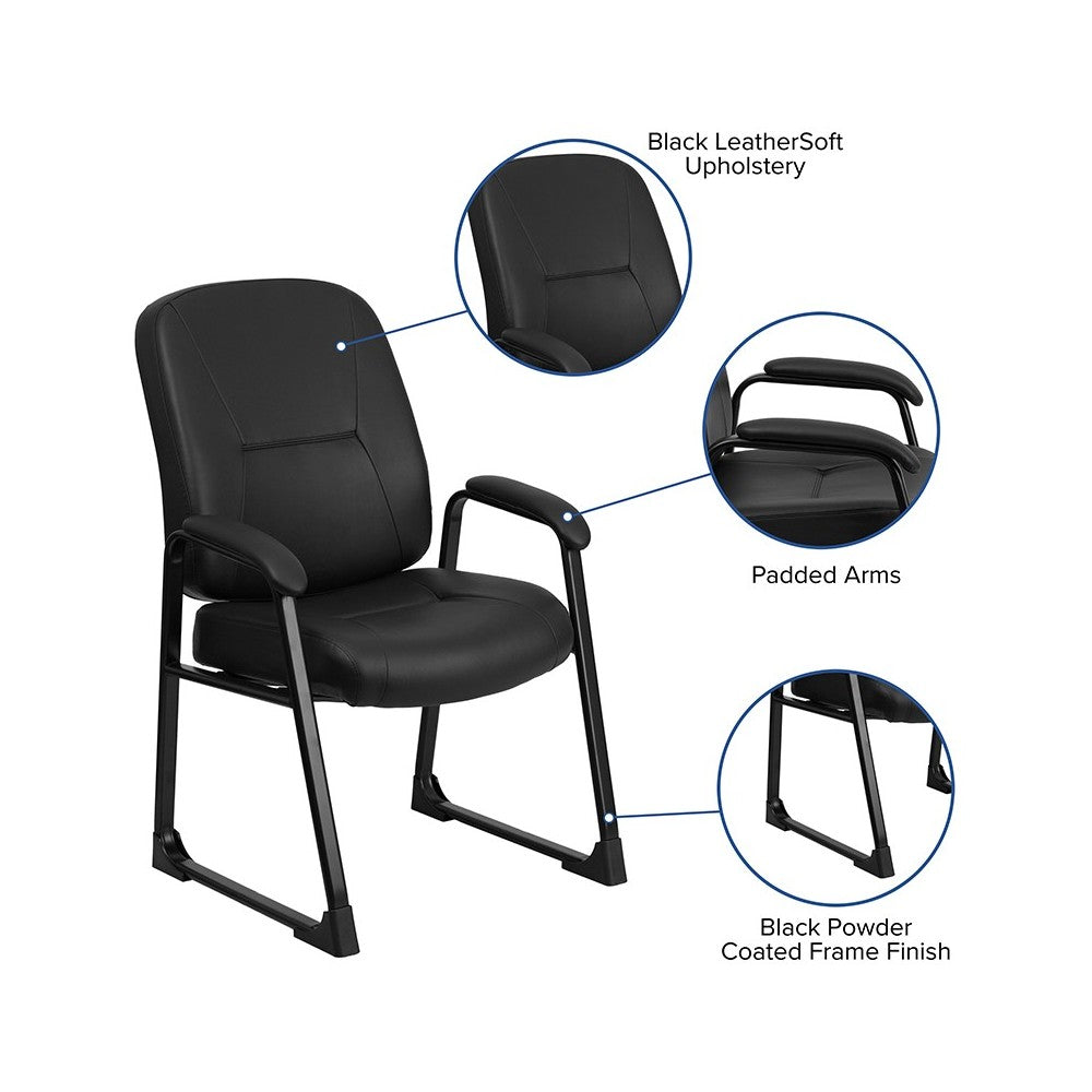 Big & Tall 400 lb. Rated Black LeatherSoft Executive Side Chair with Sled Base