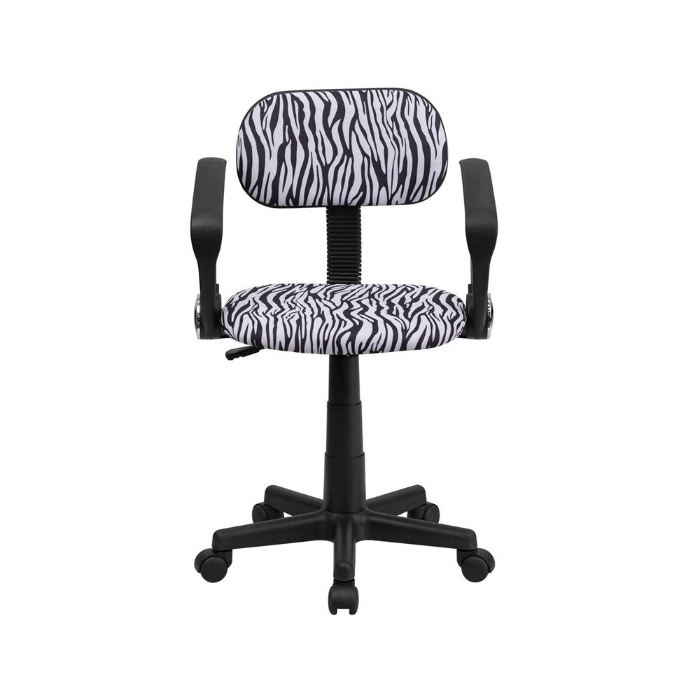 Black and White Zebra Print Swivel Task Office Chair with Arms