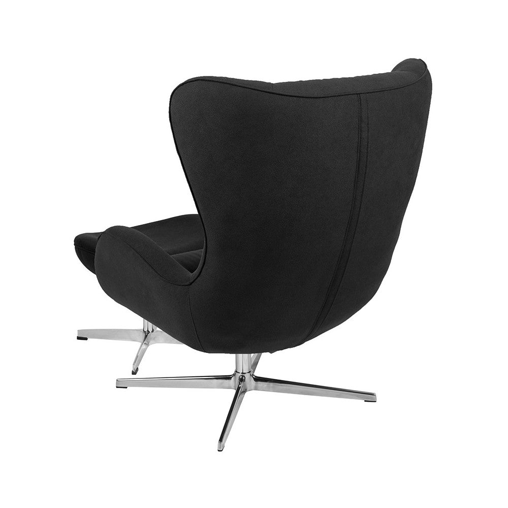 Black Fabric Swivel Wing Chair and Ottoman Set