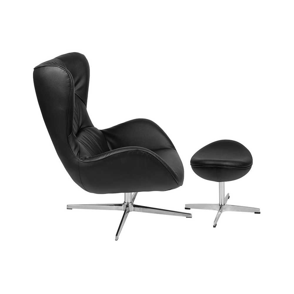 Black LeatherSoft Swivel Wing Chair and Ottoman Set