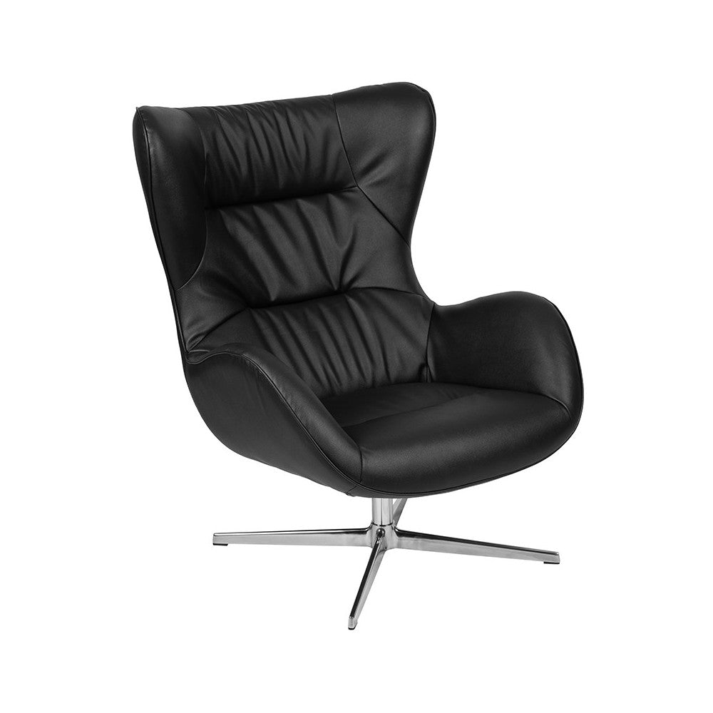 Black LeatherSoft Swivel Wing Chair and Ottoman Set