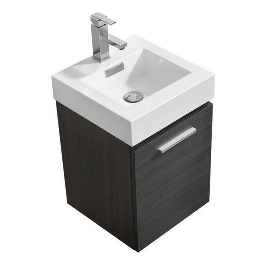 Bliss 16" Gray Oak Wall Mount Modern Bathroom Vanity