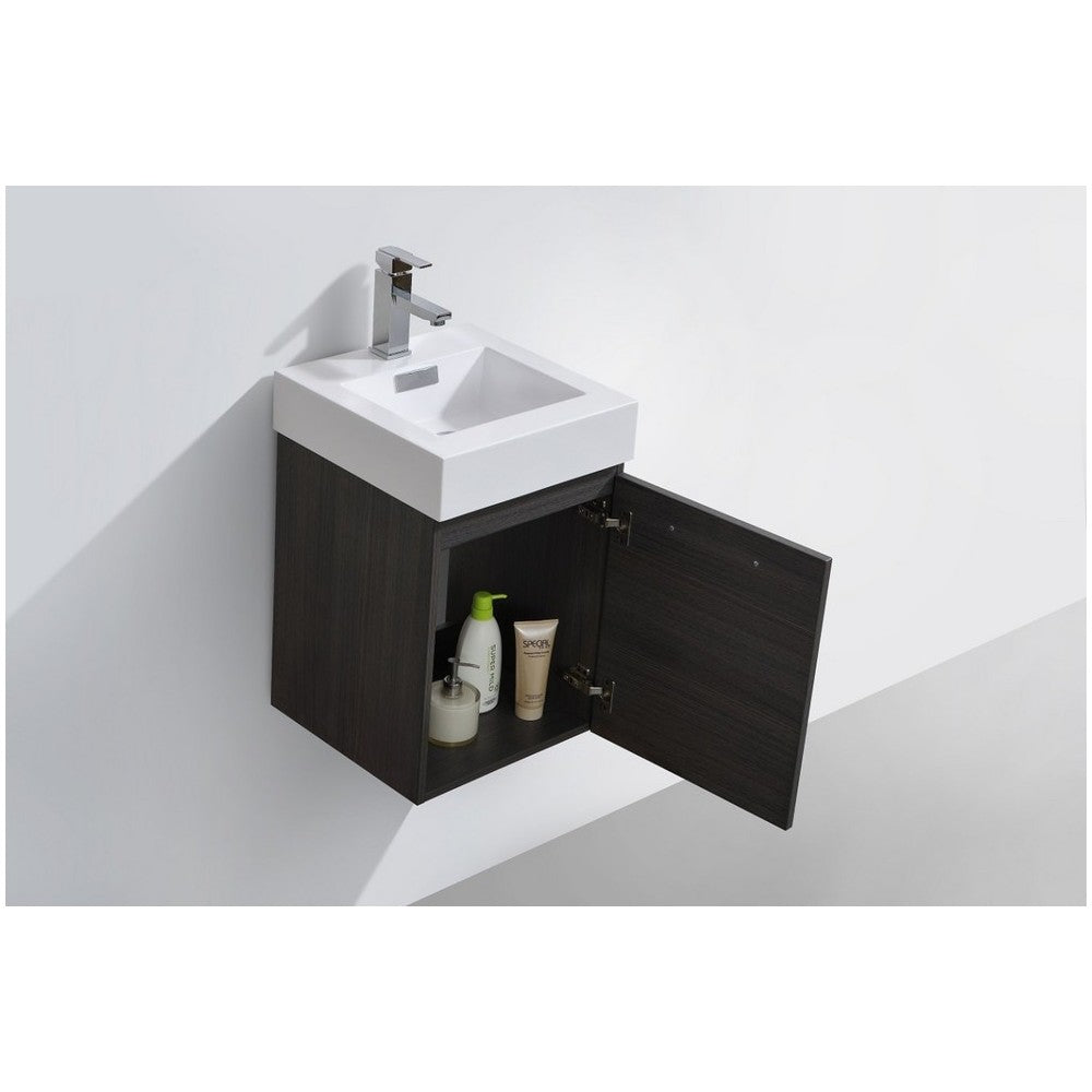 Bliss 16" Gray Oak Wall Mount Modern Bathroom Vanity