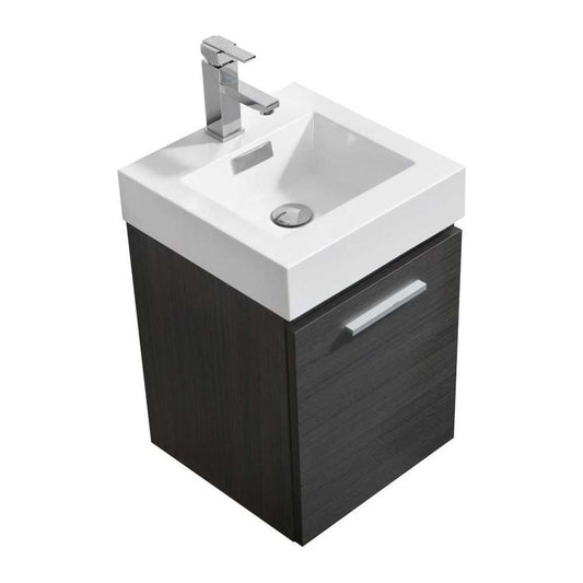 Bliss 16" High Gloss Gray Oak Wall Mount Modern Bathroom Vanity