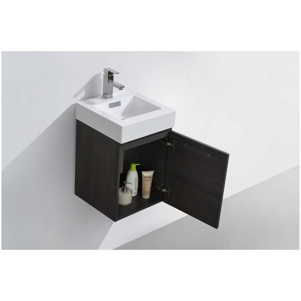 Bliss 16" High Gloss Gray Oak Wall Mount Modern Bathroom Vanity