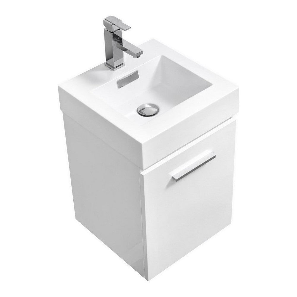 Bliss 16" High Gloss White Wall Mount Modern Bathroom Vanity