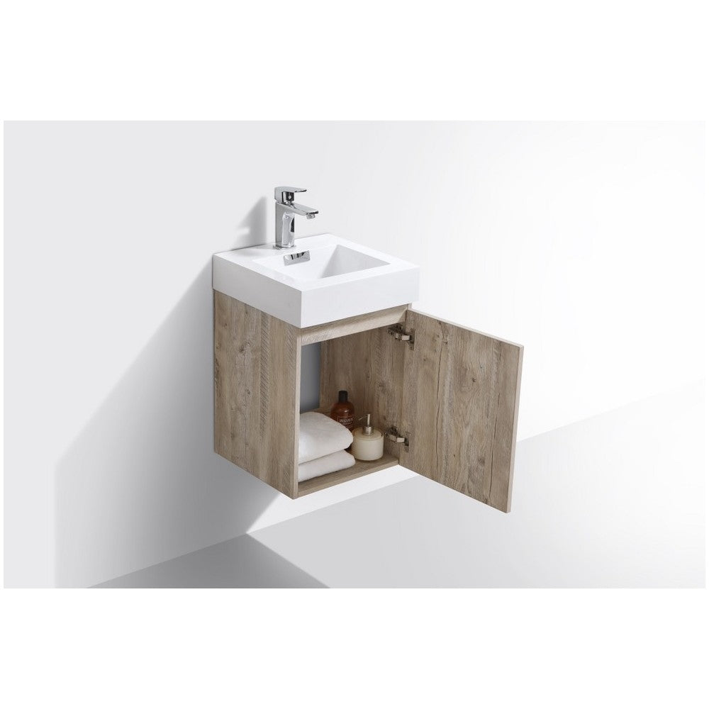 Bliss 16" Nature Wood Wall Mount Modern Bathroom Vanity