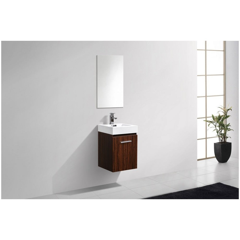 Bliss 16" Walnut Wall Mount Modern Bathroom Vanity