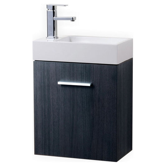 Bliss 18" Wall Mount Modern Bathroom Vanity, Gray Oak