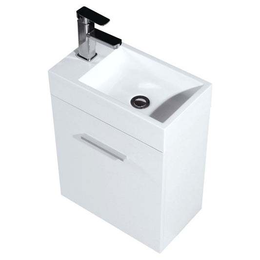 Bliss 18" Wall Mount Modern Bathroom Vanity, High Gloss White