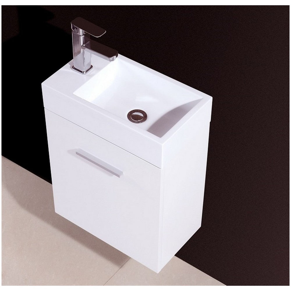 Bliss 18" Wall Mount Modern Bathroom Vanity, High Gloss White