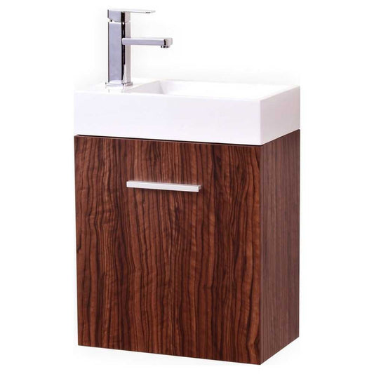 Bliss 18" Wall Mount Modern Bathroom Vanity, Walnut